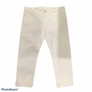Gap 1969 Size 33R White Real Straight Jeans Mid Rise Cuffed Raw Hem Stretch